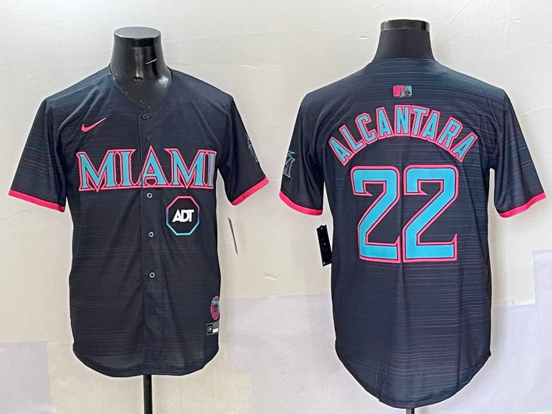 Men 2025 Miami Marlins #22 Alcantara Black Joint Name Nike MLB Jersey style 8